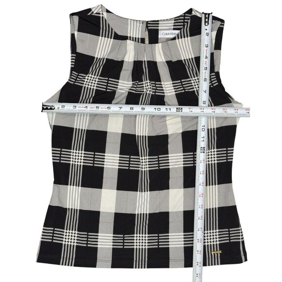 NWOT Calvin Klein S Tank Womens Sleeveless Pleated Plaid Gray black Blouse - Picture 3 of 6
